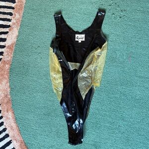House of Harlot LATEX Black and Yellow one piece bodysuit S